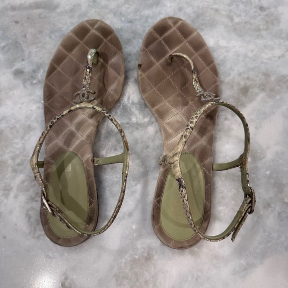 CHANEL Suede T-Strap Sandals, Beige, 9 - Picture 2 of 5